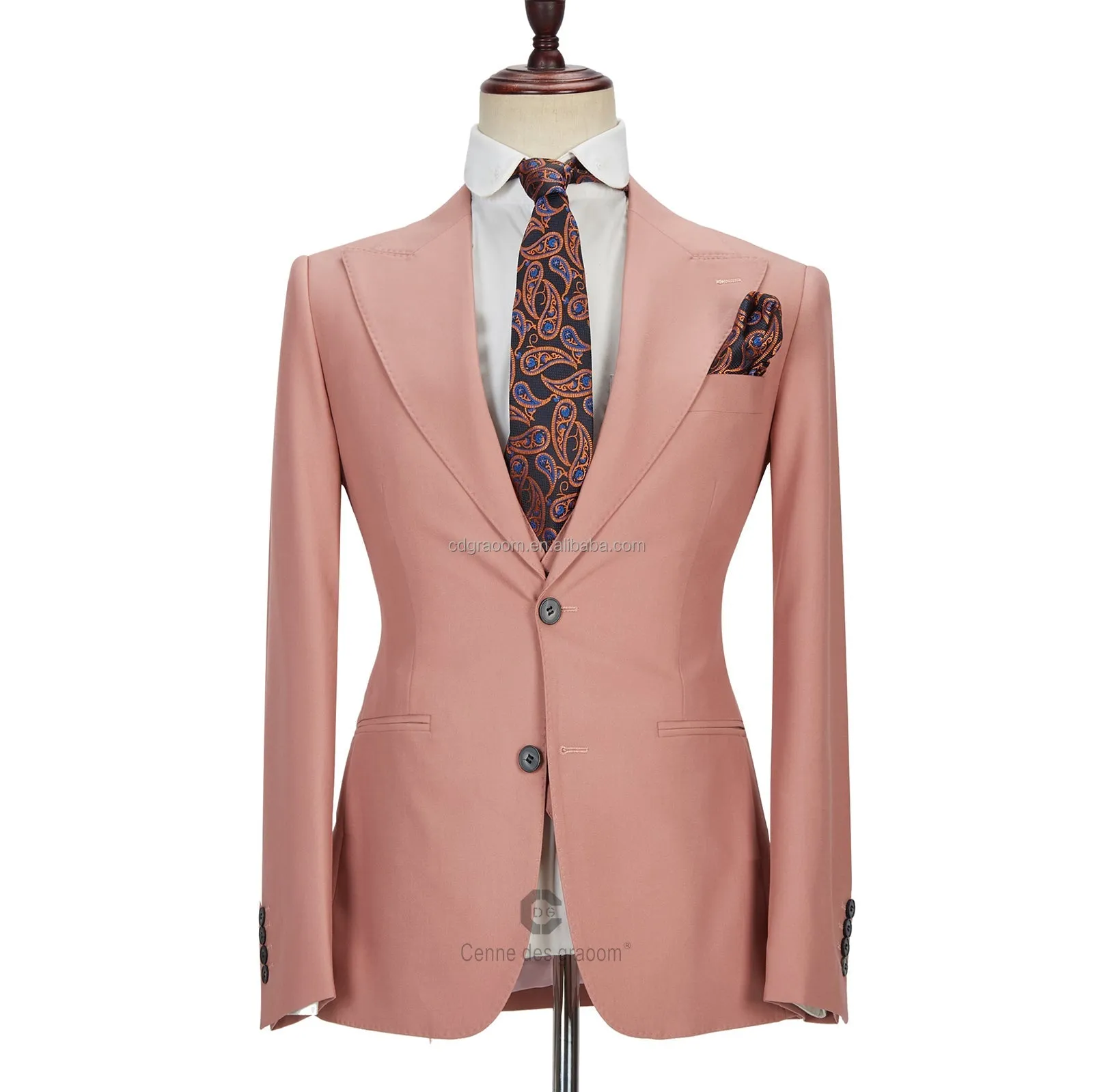 3 Piece Coral Pink Two Buttons Peak Lapel Gorgeous Men's Suit
