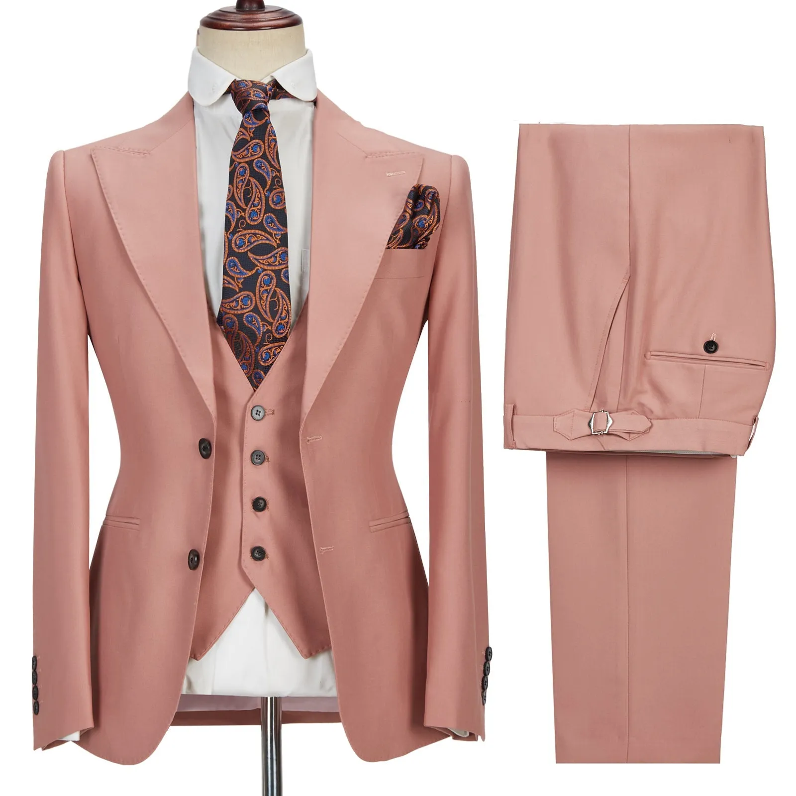 3 Piece Coral Pink Two Buttons Peak Lapel Gorgeous Men's Suit