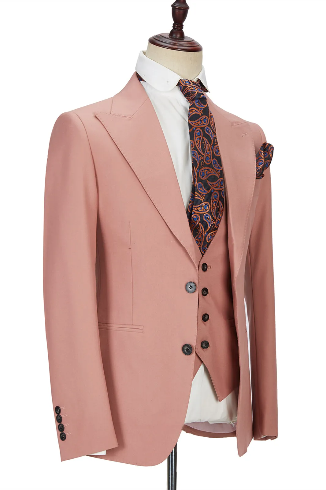 3 Piece Coral Pink Two Buttons Peak Lapel Gorgeous Men's Suit