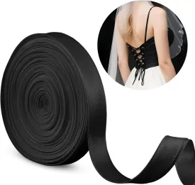 393.7 Inches Women's Tie Back for Wedding Bridal Gown Lace Up Corset Satin Adjustable Dress Sash Cord Replacement Zipper or Buttons Belt Accessories, Black