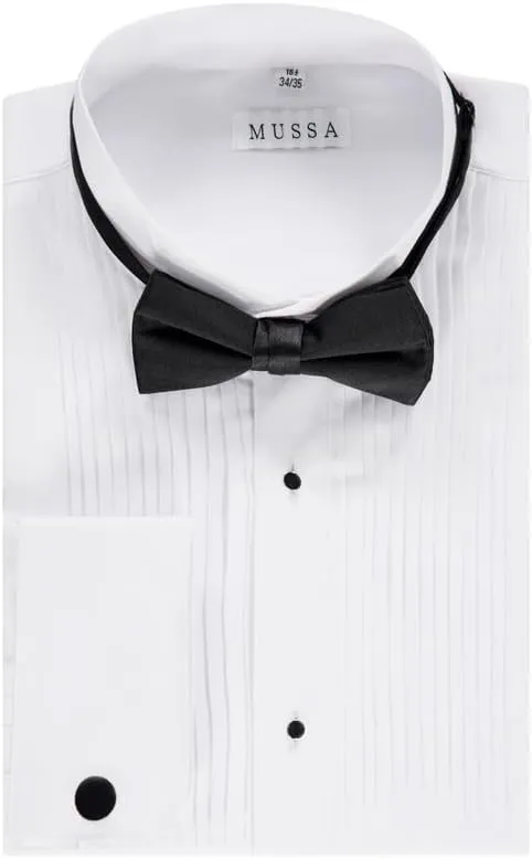 Adam Baker Men's Slim Fit Convertible Cuff Cotton-Blend Laydown & Wingtip Collar Tuxedo Shirt - Cufflinks & Bow Tie Included