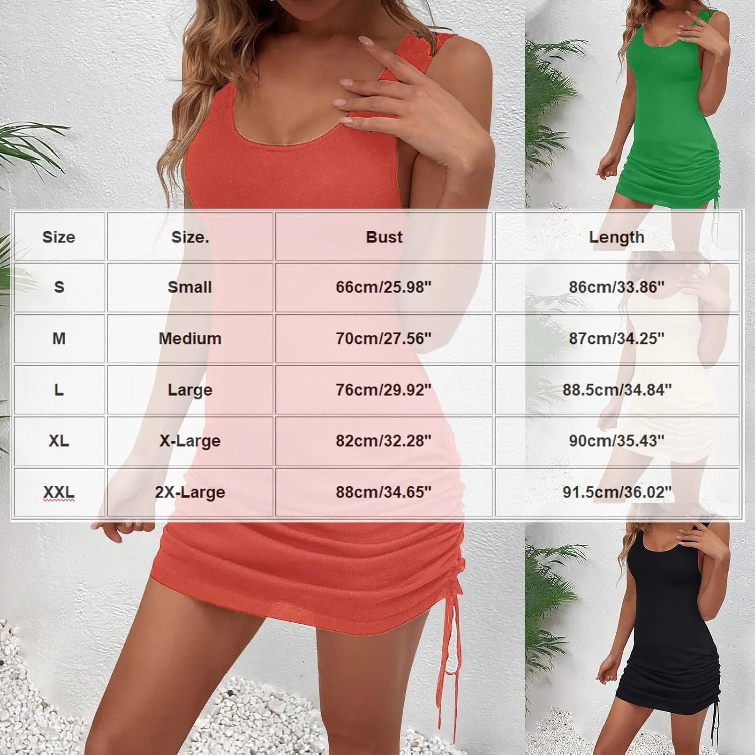 Aesthetic Pure Color Sleeveless Dress for Women Trendy Backless with Side Drawstring Round Neck Design Party Going Out
