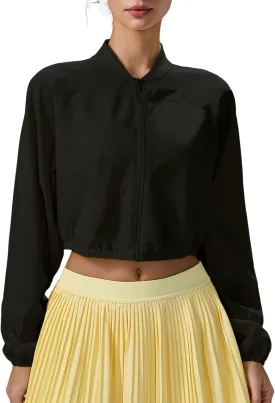 altiland Lightweight Workout Jacket for Women, Cropped Full Zip Athletic Gym Running Jackets UPF 50 