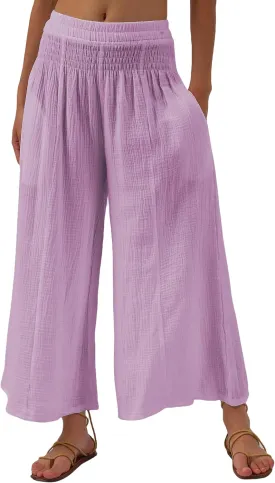 Amazhiyu Women's Cotton Gauze Wide Leg High-Waist Casual Palazzo Summer Pants