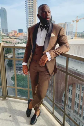 Amazing Gorgeous Brown Three-Pieces Black Shawl Lapel Wedding Suits Online