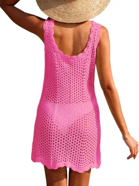 ANRABESS Women Swimsuit Cover Ups Summer Sleeveless Beach Crochet Swimwear Bathing Suit Knit Swim Dress 2025 Vacation Outfits