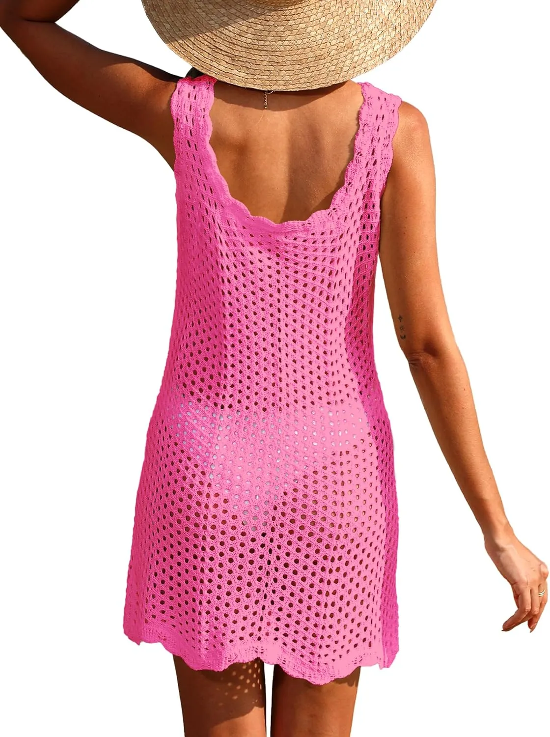 ANRABESS Women Swimsuit Cover Ups Summer Sleeveless Beach Crochet Swimwear Bathing Suit Knit Swim Dress 2025 Vacation Outfits