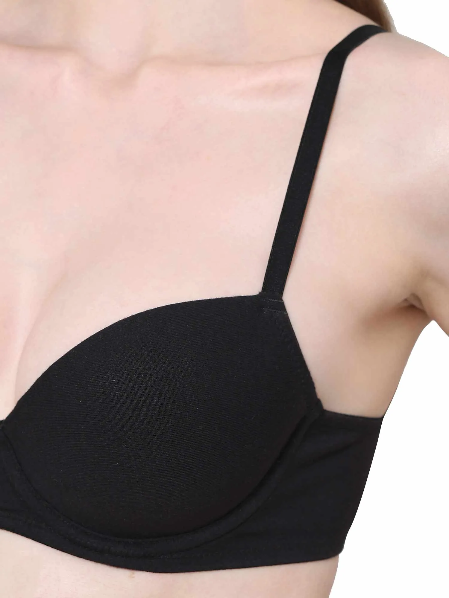 Balconette Padded Wired Demi Cup Everyday Wear Bra - Black