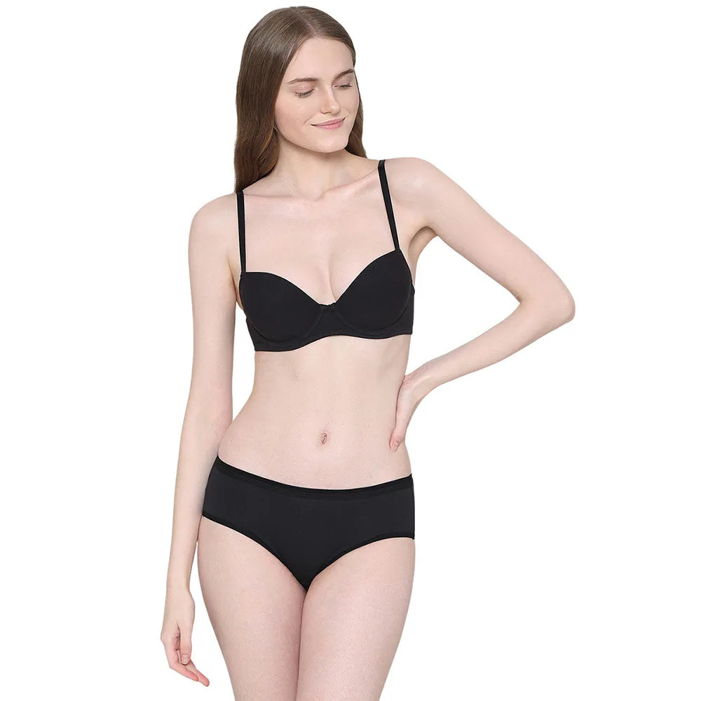 Balconette Padded Wired Demi Cup Everyday Wear Bra - Black