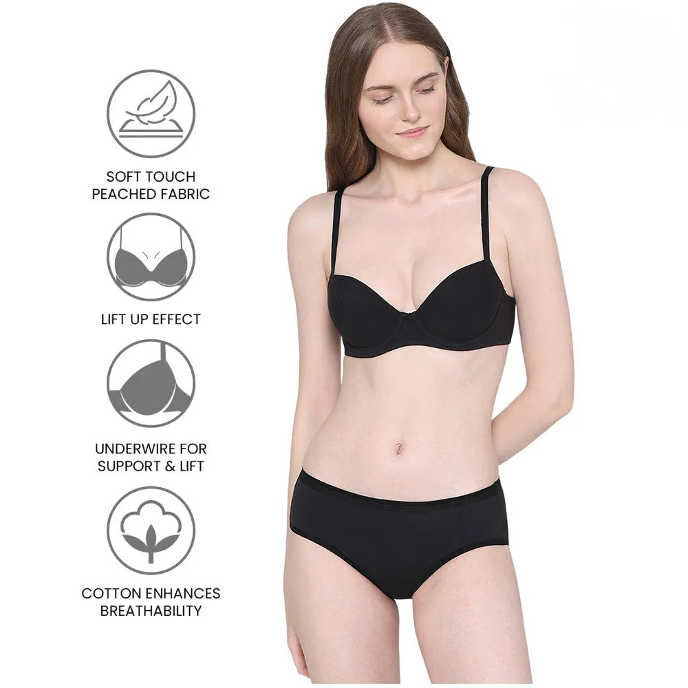 Balconette Padded Wired Demi Cup Everyday Wear Bra - Black