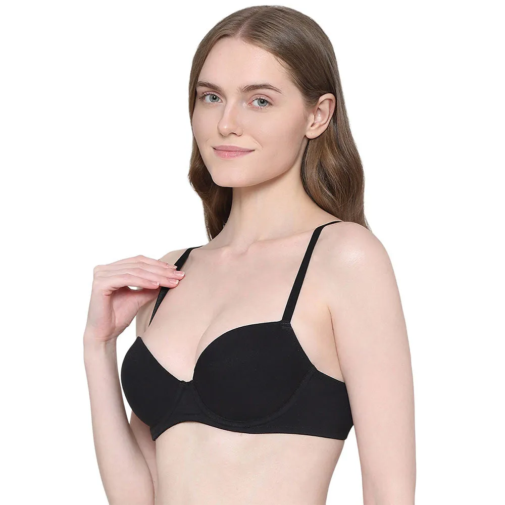 Balconette Padded Wired Demi Cup Everyday Wear Bra - Black