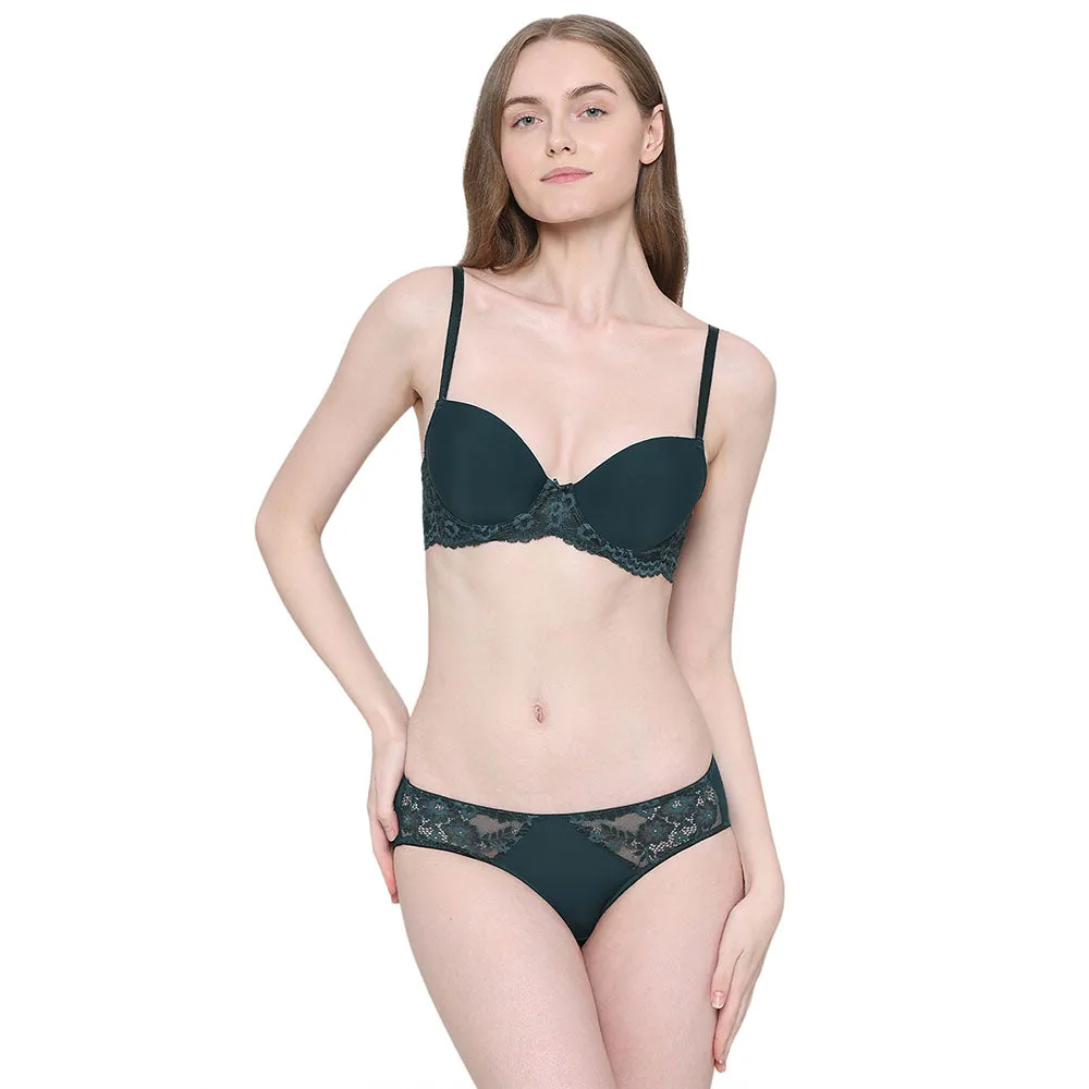 Balcony & Beyond Padded Wired Half Cup Everyday Wear Smooth Finish Fashion Bra - Dark Green