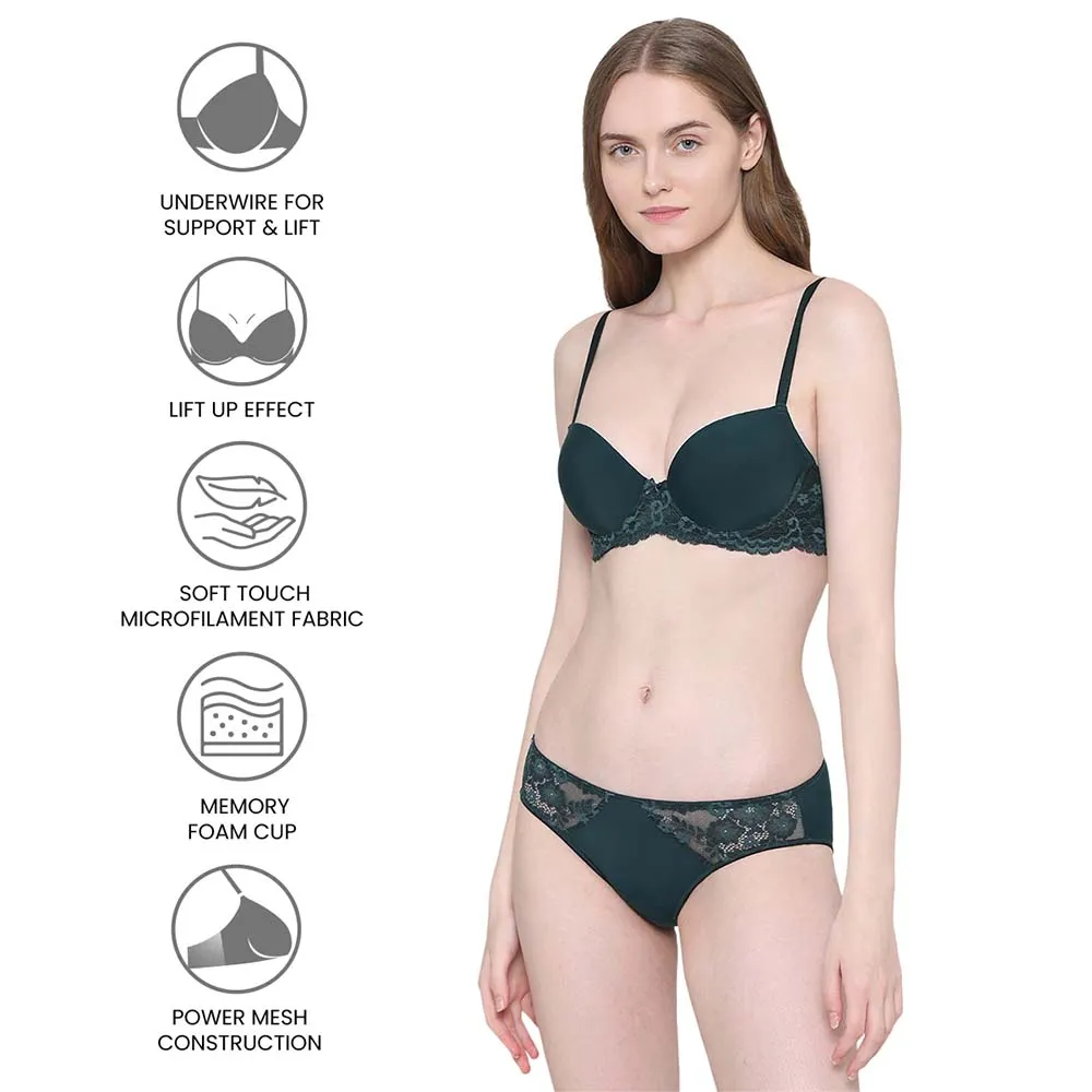 Balcony & Beyond Padded Wired Half Cup Everyday Wear Smooth Finish Fashion Bra - Dark Green