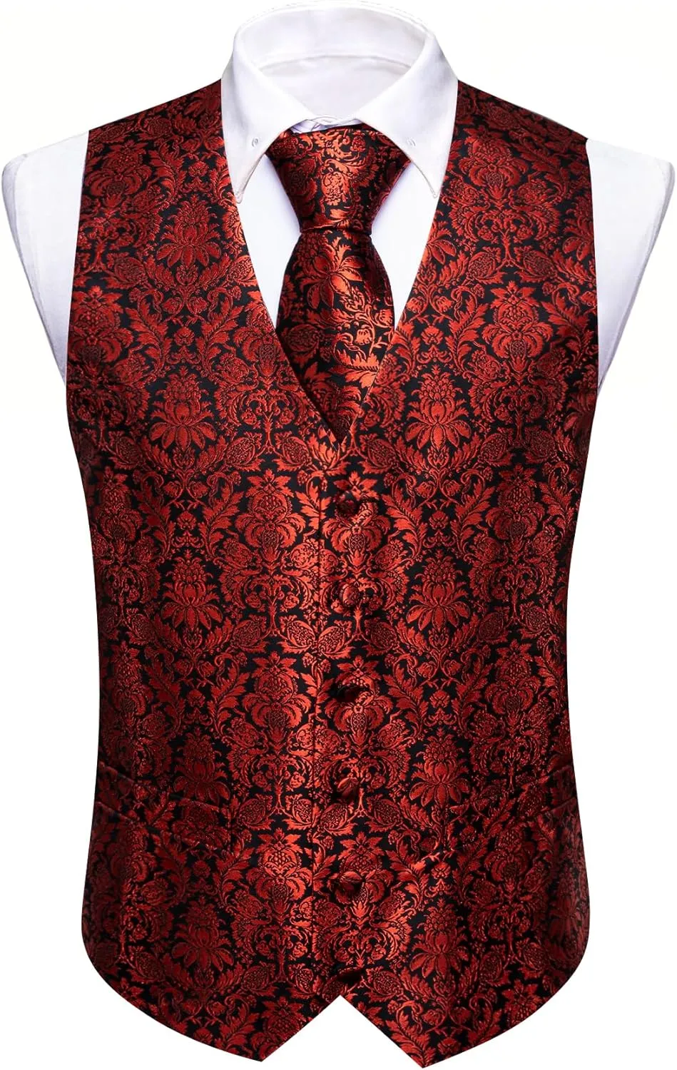 Barry.Wang Mens Paisley V-neck Suit Vest Formal/Leisure Silk Jacquard Waistcoat Tie Set 5PCS