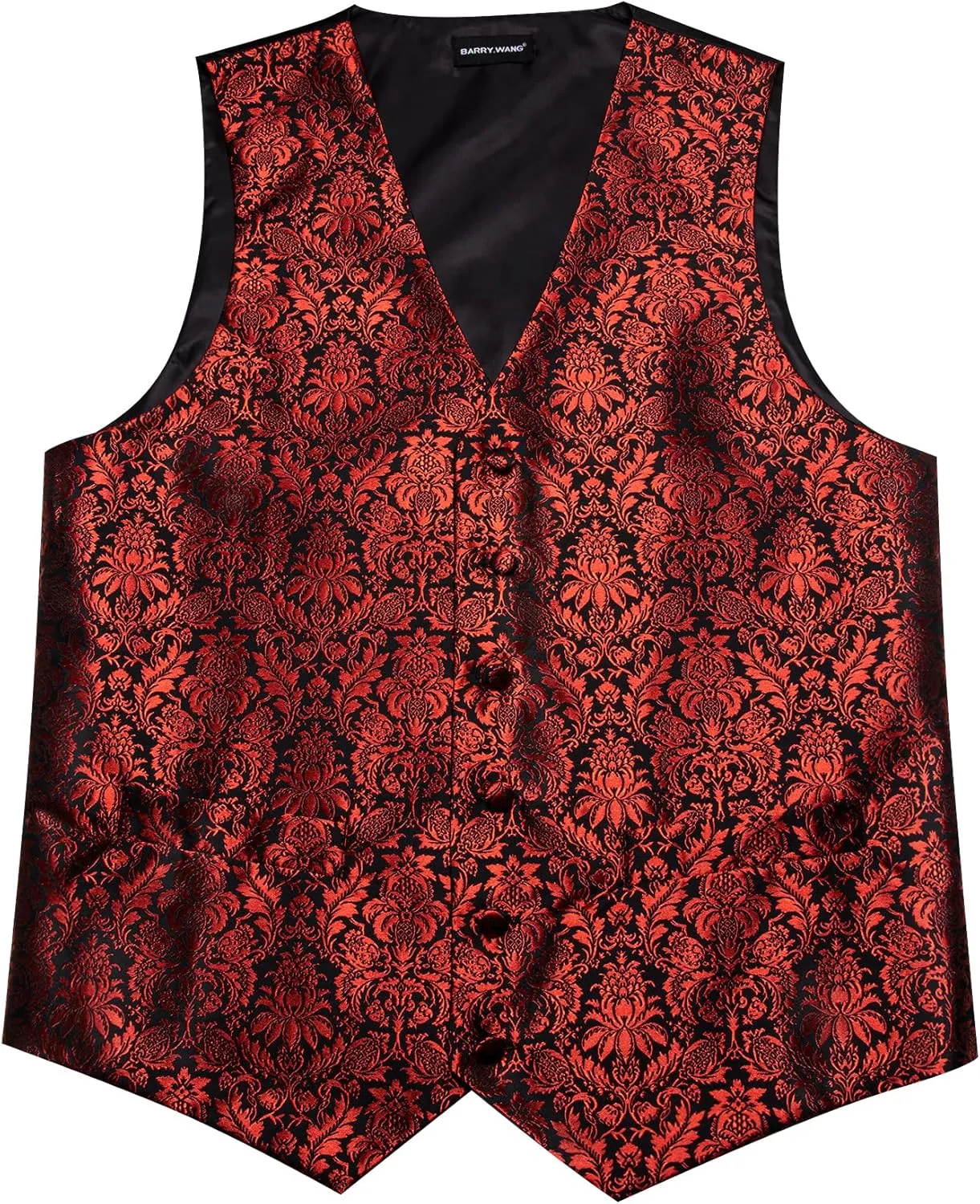 Barry.Wang Mens Paisley V-neck Suit Vest Formal/Leisure Silk Jacquard Waistcoat Tie Set 5PCS