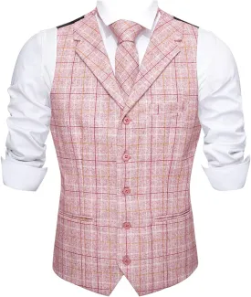 Barry.Wang Mens Plaid Suit Waistcoat Wool Blend Tailored Collar 3 Pocket Check Vest Formal/Leisure