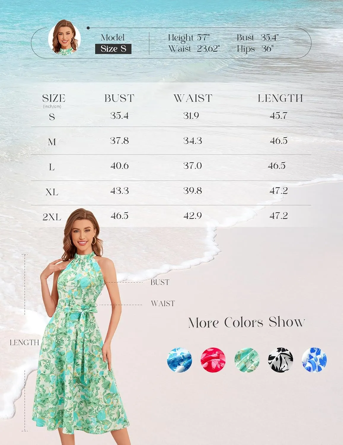 Bbonlinedress Women Halter Summer Floral Sundress Midi Casual Beach Vacation Flowy Boho 2025 Dress