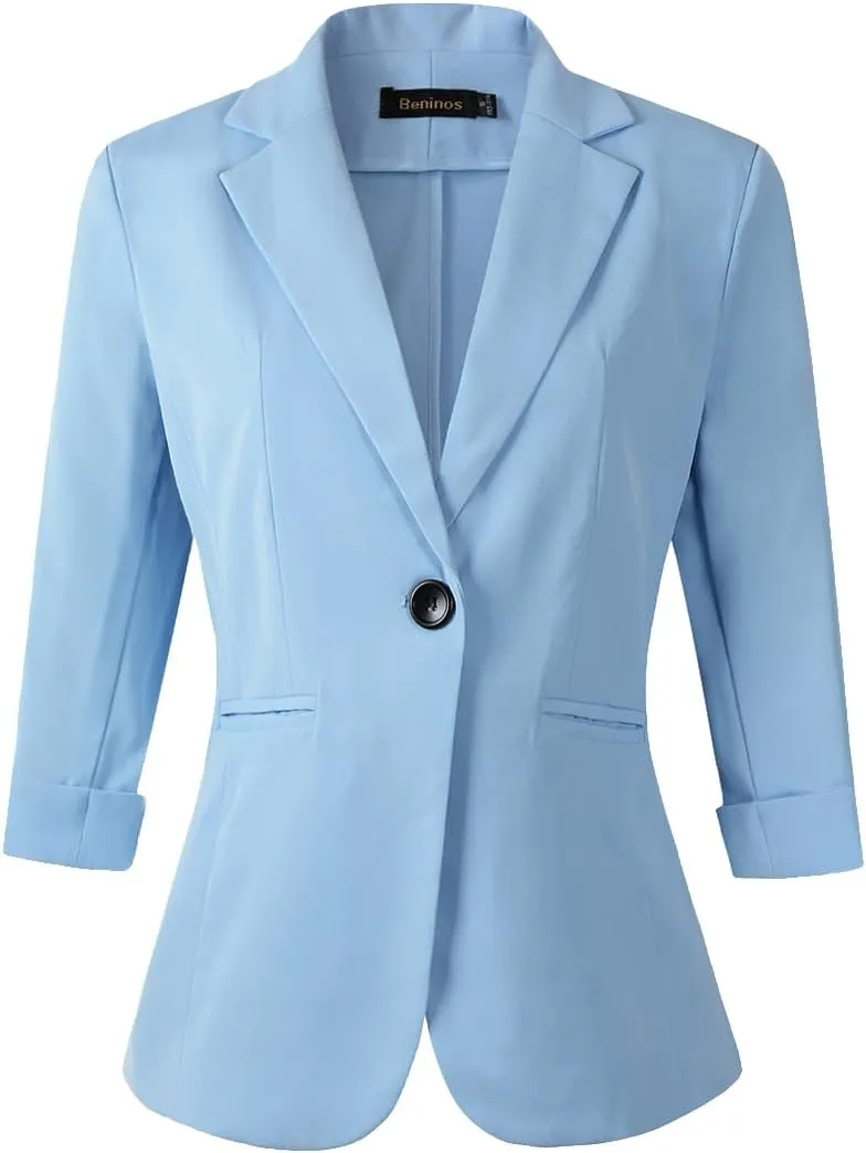 Beninos Womens 3/4 Sleeve Lightweight Office Work Suit Jacket Blazer