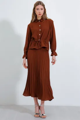 BGD Women Pleated Skirt Two-Piece Set - Tan - Avondale