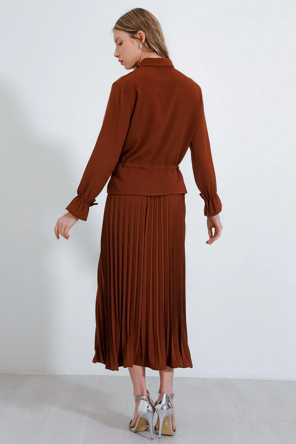 BGD Women Pleated Skirt Two-Piece Set - Tan - Avondale