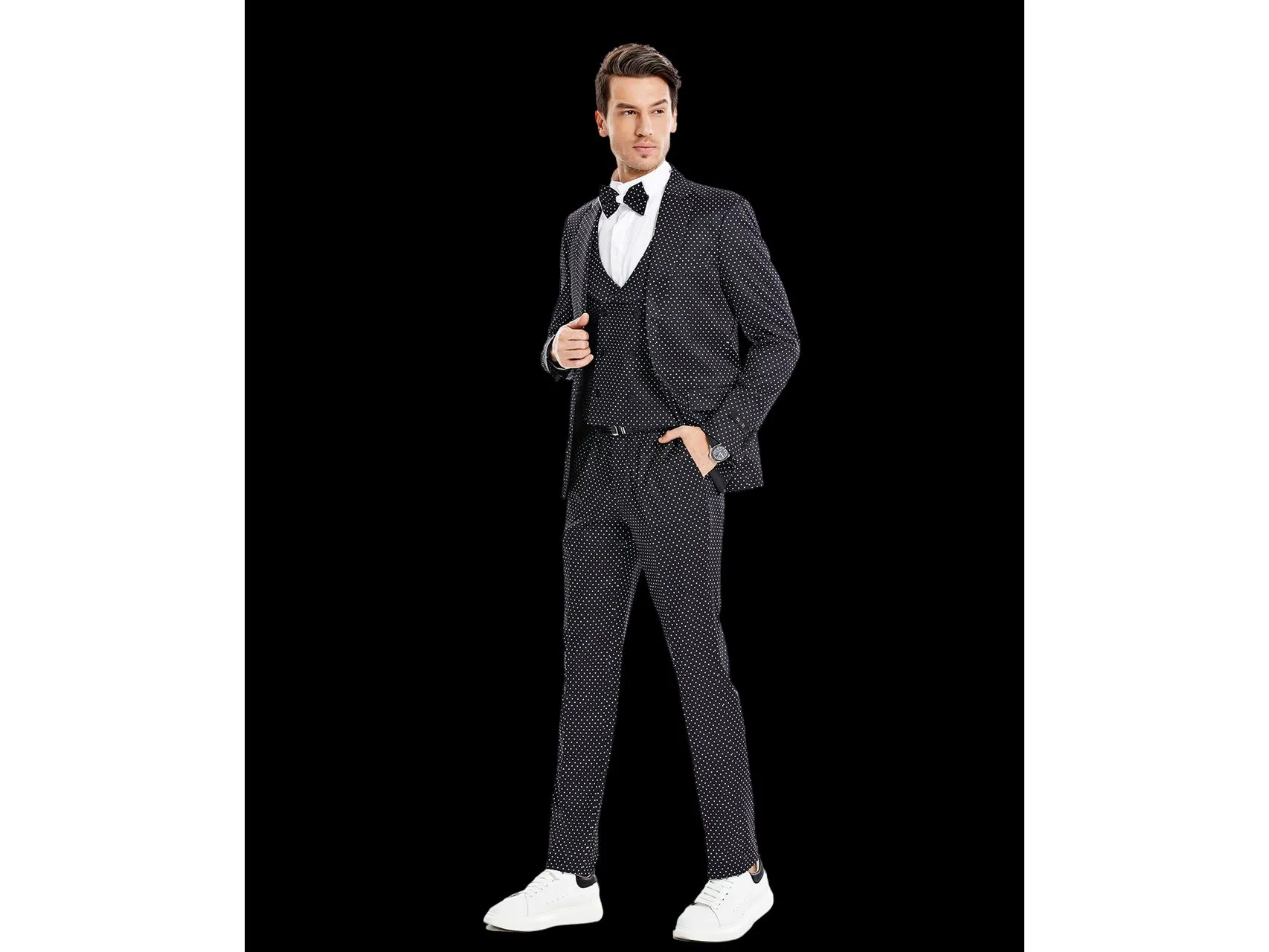 Black With White Dot Tuxedo Rental