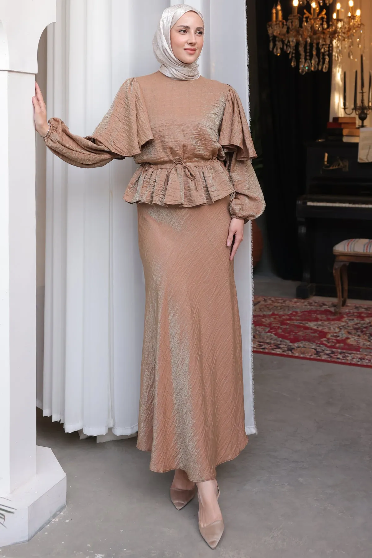 BNG Women Women's Belted Skirt Suit 2096 Camel - Clermont