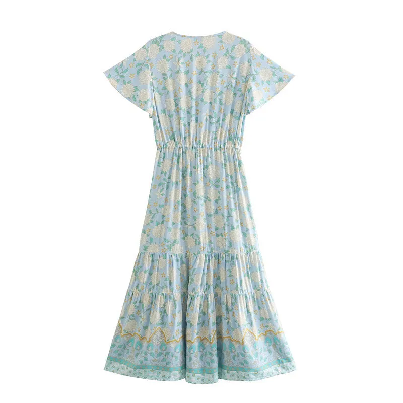 Boho Maxi Dress, Sundress, Blue and Red Theodosia