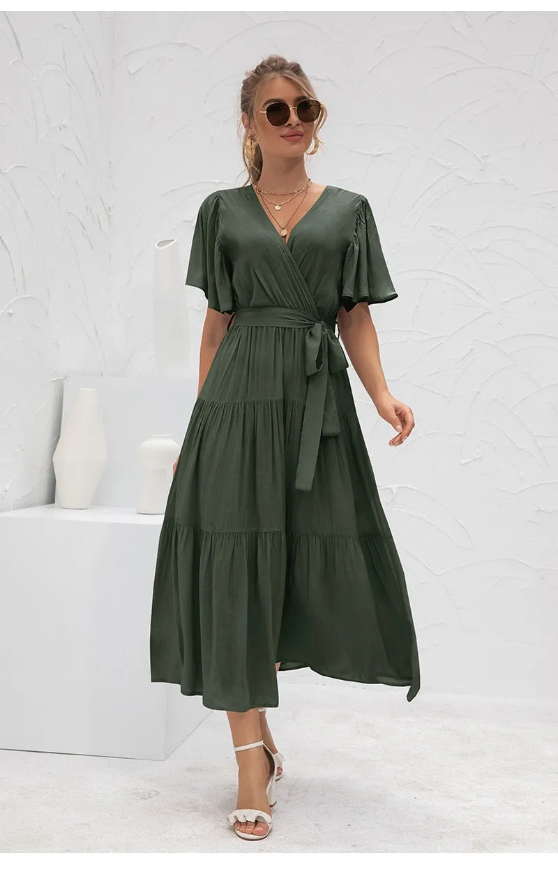 Boho Maxi Dress, Sundress, Kiara in Pine Green