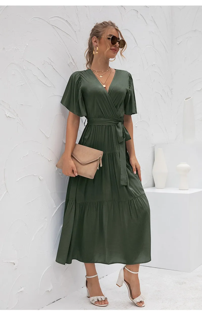 Boho Maxi Dress, Sundress, Kiara in Pine Green