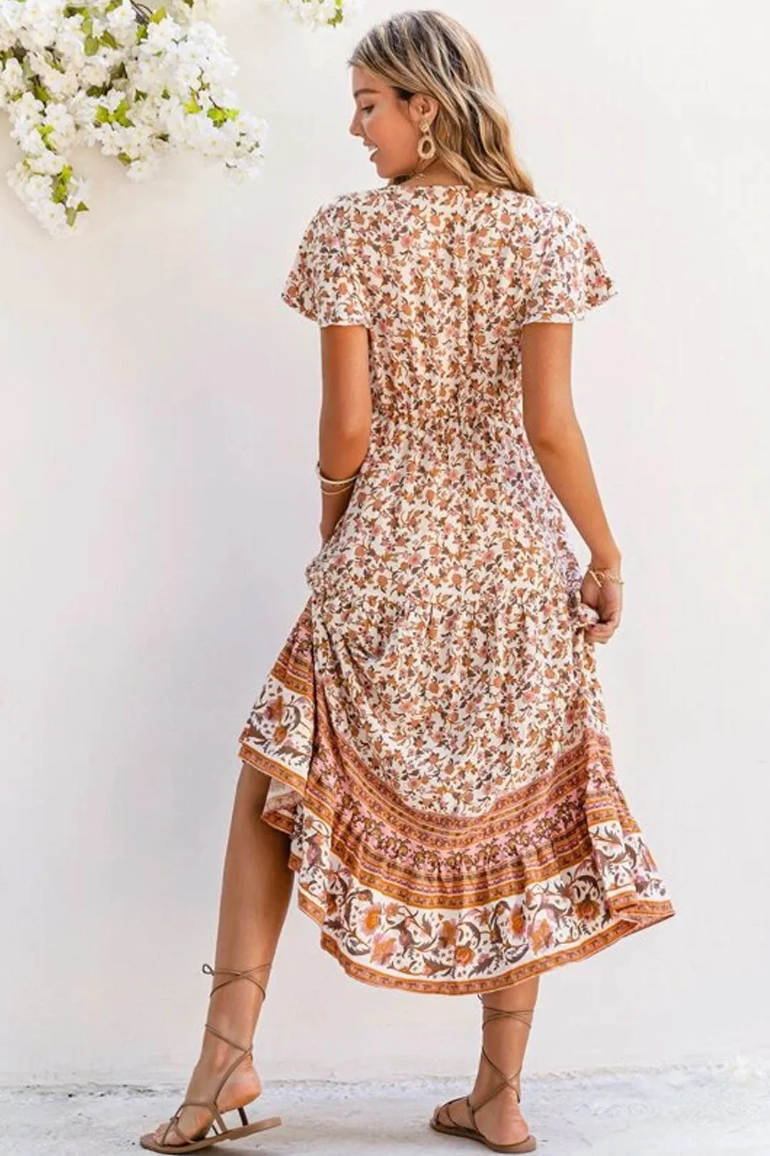 Boho Maxi Dress, Sundress, White Peanut Butter