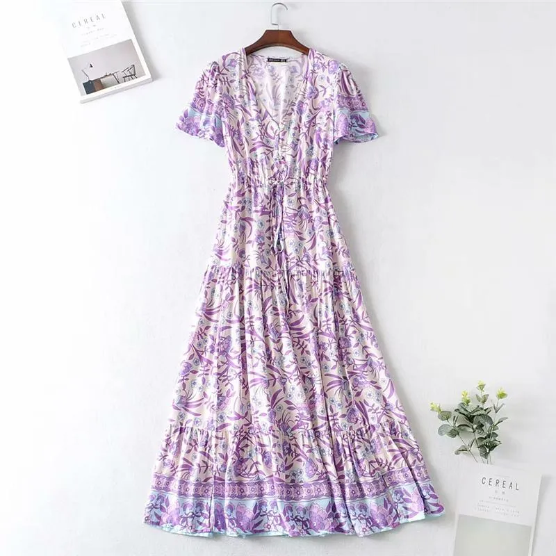 Boho Maxi Dress, Sundress, Wild Floral in Purple Lavender