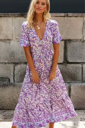 Boho Maxi Dress, Sundress, Wild Floral in Purple Lavender