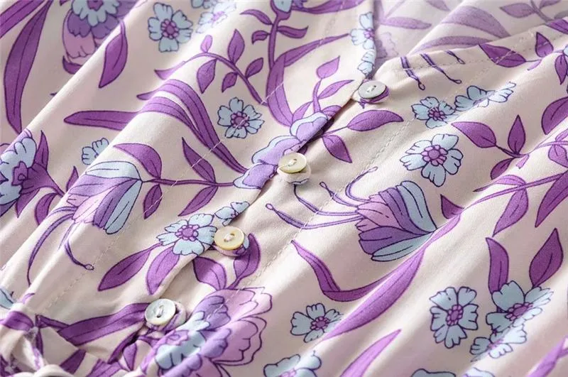 Boho Maxi Dress, Sundress, Wild Floral in Purple Lavender