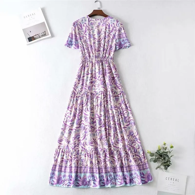 Boho Maxi Dress, Sundress, Wild Floral in Purple Lavender