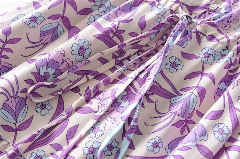 Boho Maxi Dress, Sundress, Wild Floral in Purple Lavender