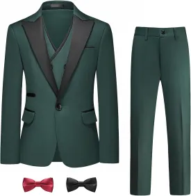 Boys Suit Set Slim Fit 4 Piece Formal Outfits Kids Suits Tuxedo Boys Vest Blazer Pants with Bow Tie for Wedding