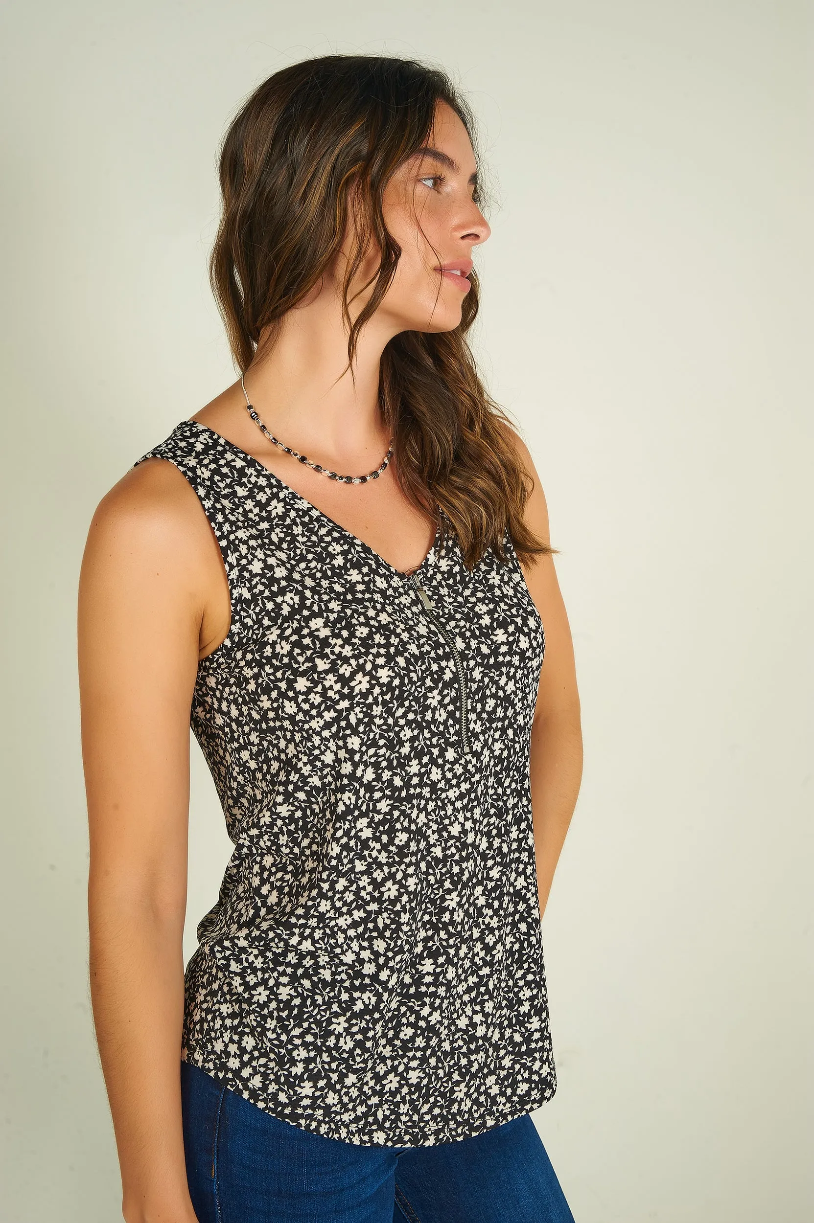 Camisole fleurie à demi-fermeture éclair - NETA-834 - (R-A2)