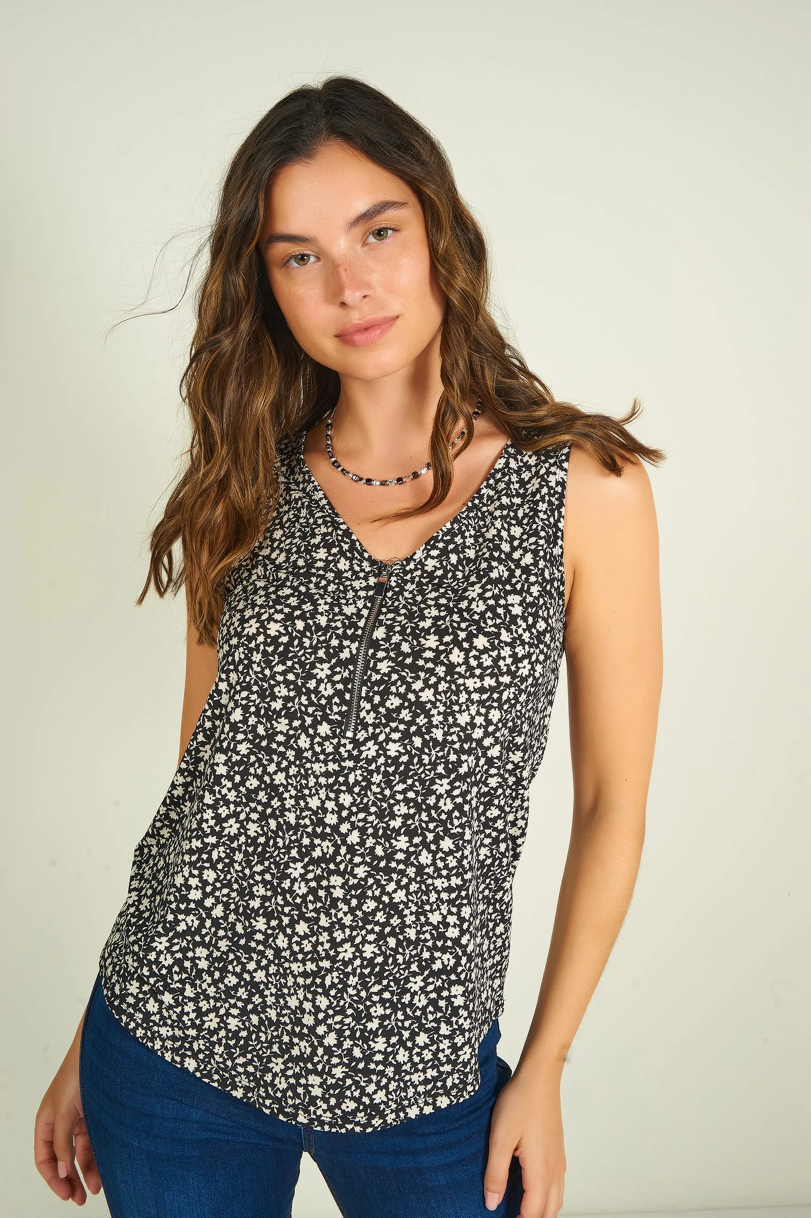 Camisole fleurie à demi-fermeture éclair - NETA-834 - (R-A2)