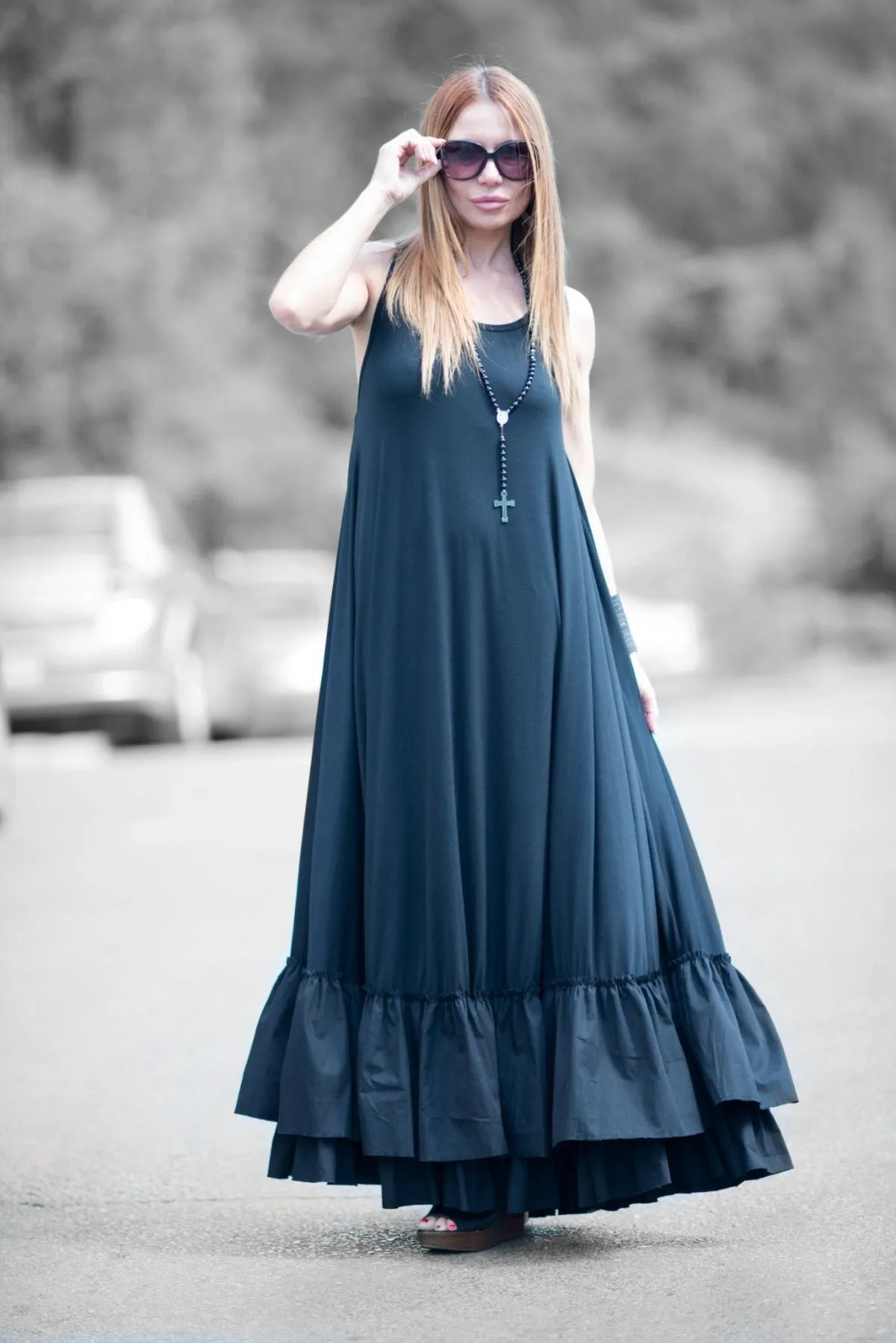 CARMEN Black Cotton Maxi Dress