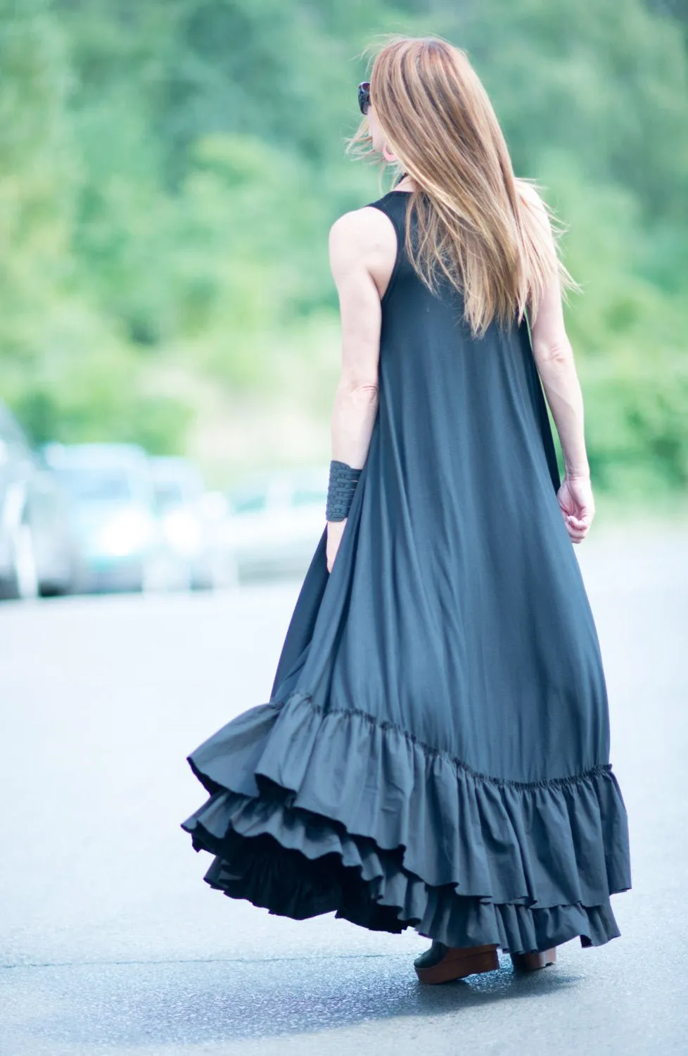 CARMEN Black Cotton Maxi Dress