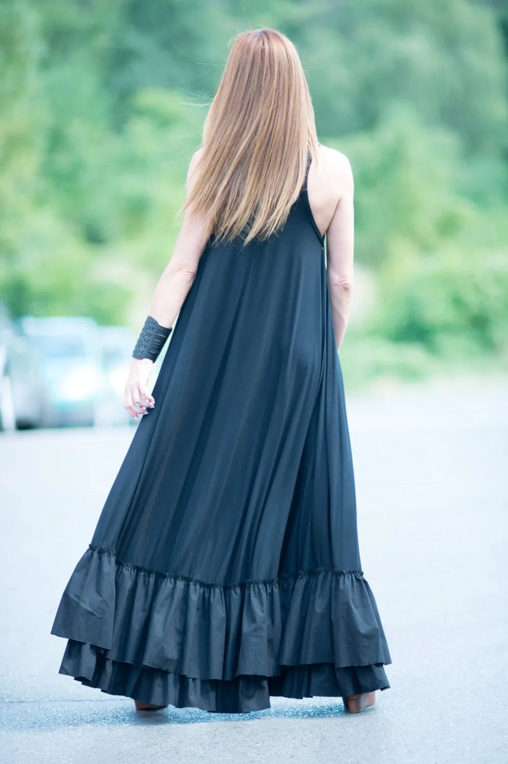 CARMEN Black Cotton Maxi Dress