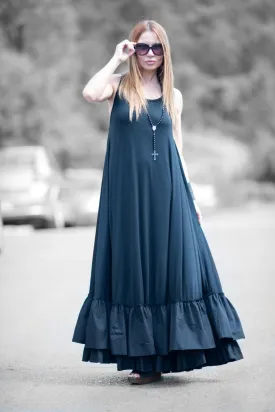 CARMEN Black Cotton Maxi Dress