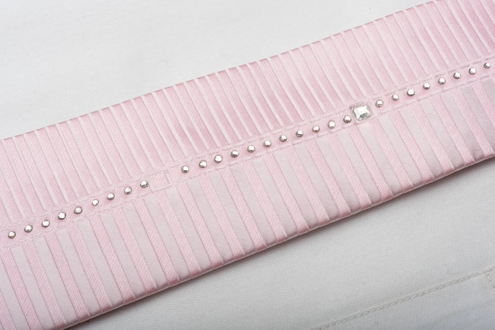 Christian Stephanus Men's Skinny Silk Tie Striped On Pink With Crystal Rhinestones