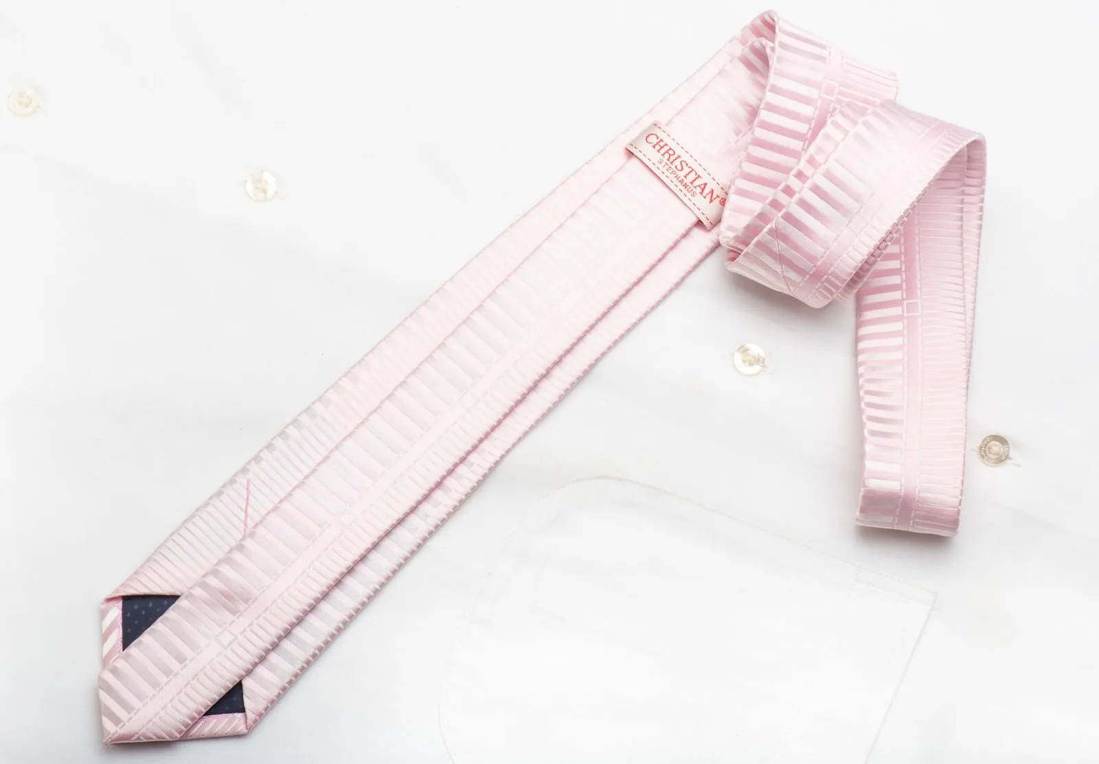 Christian Stephanus Men's Skinny Silk Tie Striped On Pink With Crystal Rhinestones