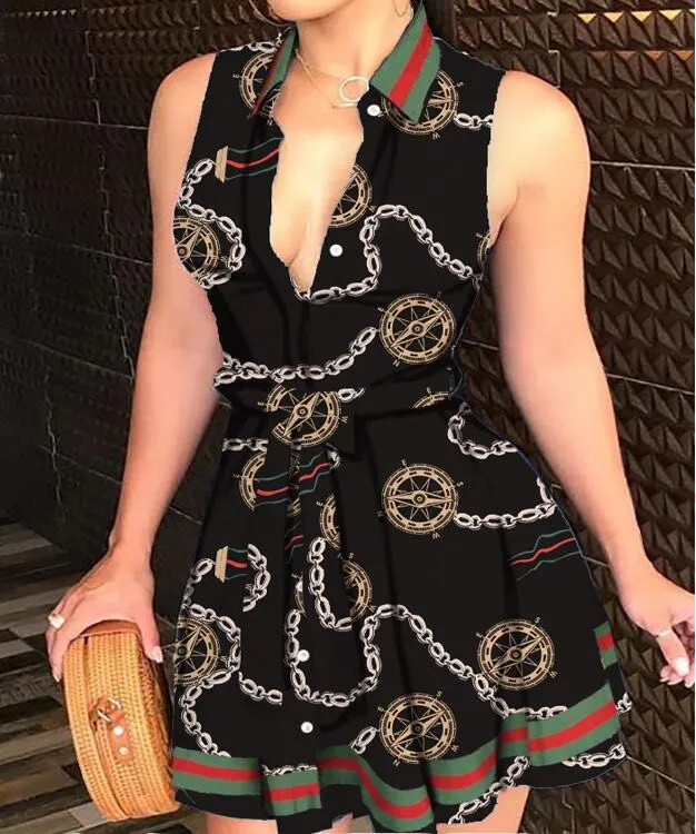 Collar Strap Basic Model Fashion Sexy Print Dress