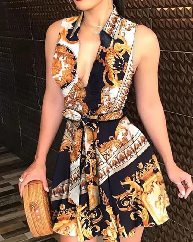 Collar Strap Basic Model Fashion Sexy Print Dress