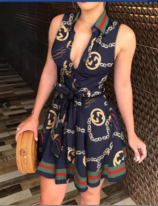 Collar Strap Basic Model Fashion Sexy Print Dress