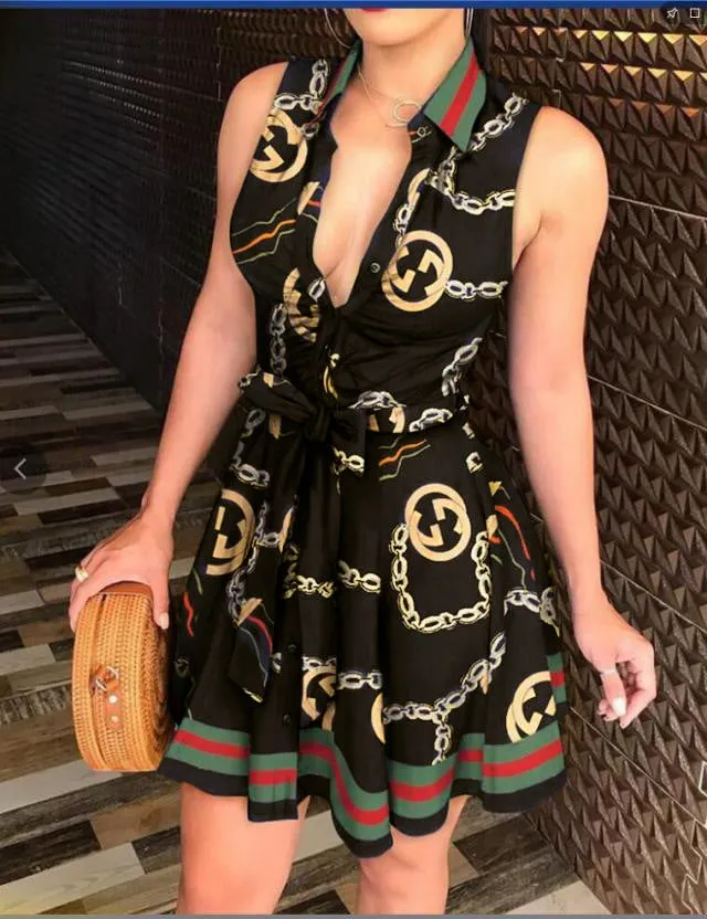 Collar Strap Basic Model Fashion Sexy Print Dress