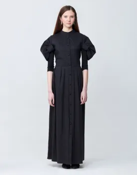 Cotton Poplin Maxi Dress Shabbos Robe with Cinched Puff Sleeves