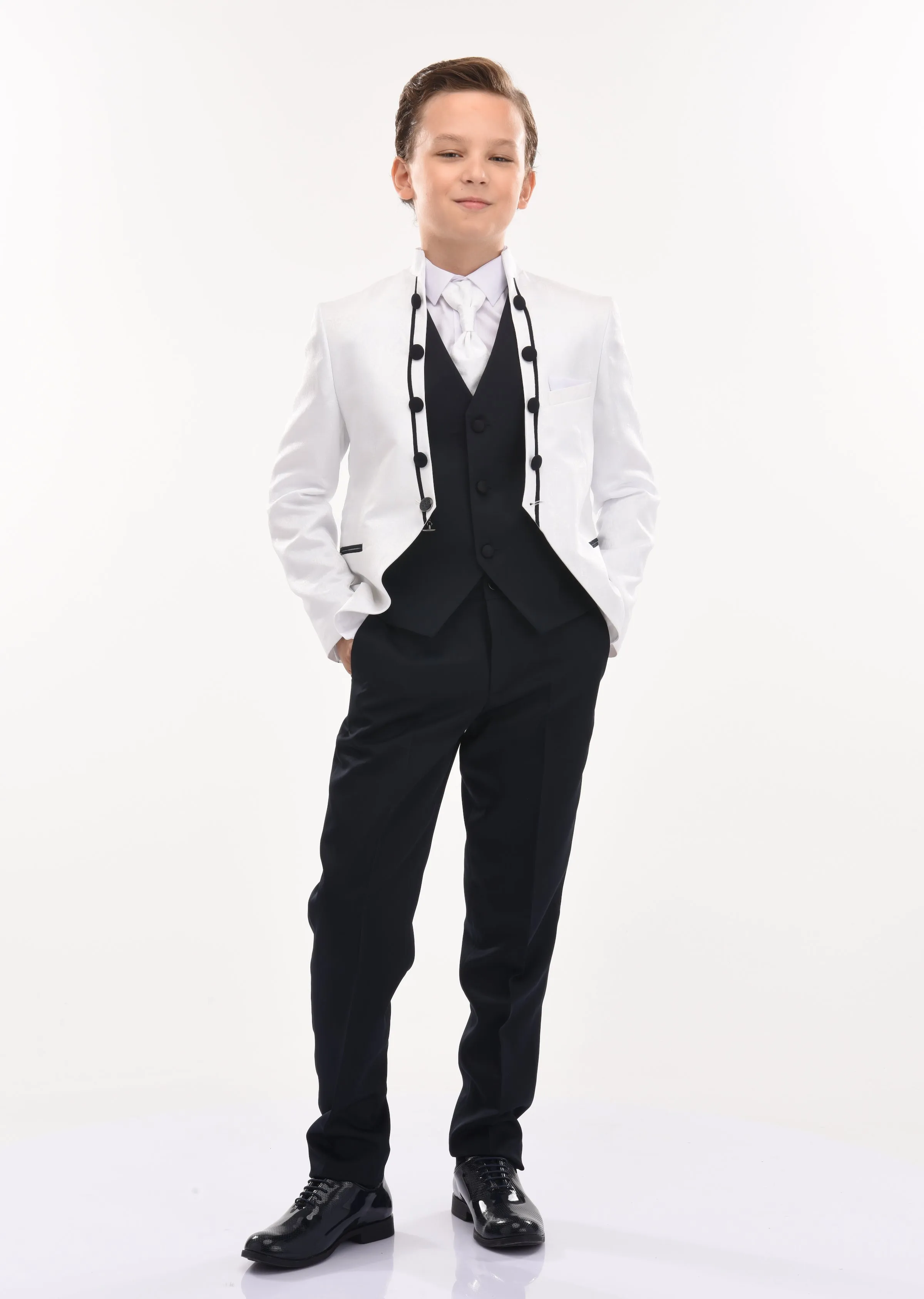 Cream 5pc Floral Embroidered Tuxedo